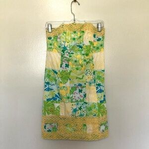 Lilly Pulitzer Bowen Gator Patch Dress Lace Trim Strapless Green Yellow 2